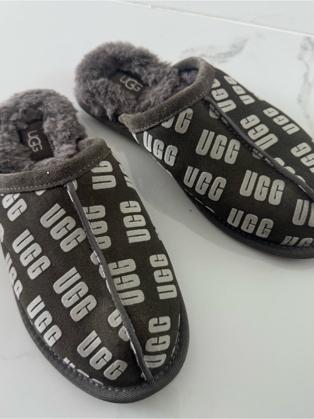 UGG Kids Gray Logo Slip-On Cozy Slippers